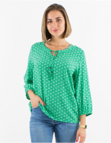 Viscose blouse with 3/4 sleeves and arabesque print