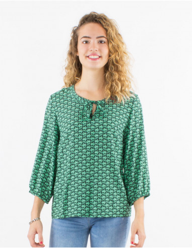 Viscose blouse with 3/4 sleeves and arabesque print
