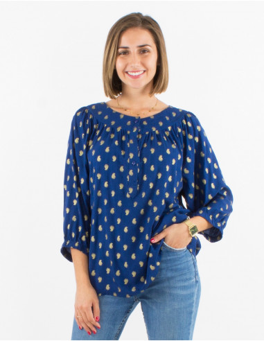 Viscose blouse with 3/4 sleeves and golden bali print