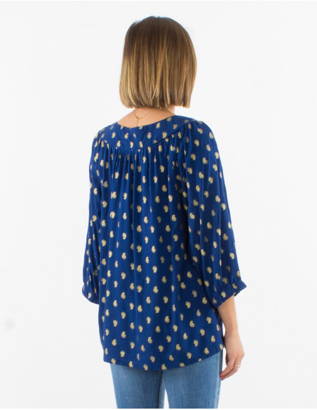 Chemisier viscose manches 3/4 imprimé bali doré