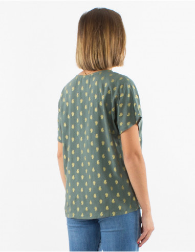 Chemisier viscose manches courtes imprimé bali doré