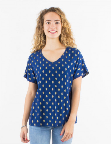 Chemisier viscose manches courtes imprimé bali doré