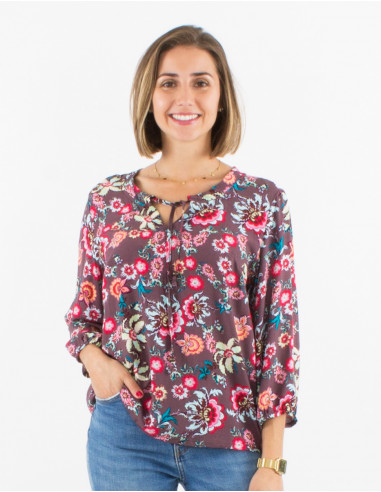 Viscose blouse with 3/4 sleeves and bohemian print
