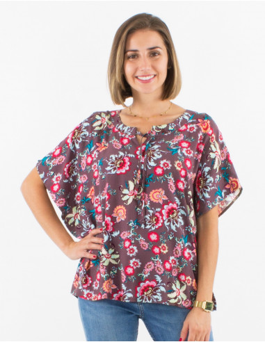 Viscose blouse with short sleeves and bohemian print