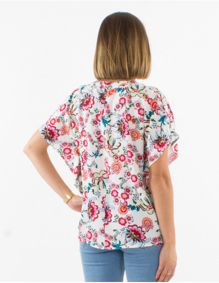 Viscose blouse with short sleeves and bohemian print
