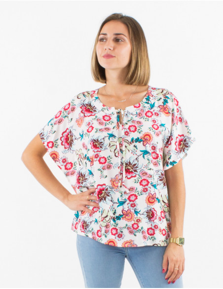 Viscose blouse with short sleeves and bohemian print