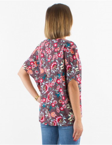 Viscose blouse with short sleeves and bohemian print