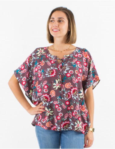 Viscose blouse with short sleeves and bohemian print