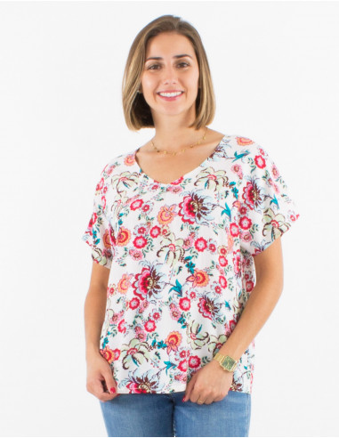 Viscose blouse with short sleeves and bohemian print