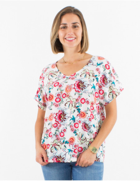 Viscose blouse with short sleeves and bohemian print