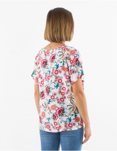 Viscose blouse with short sleeves and bohemian print