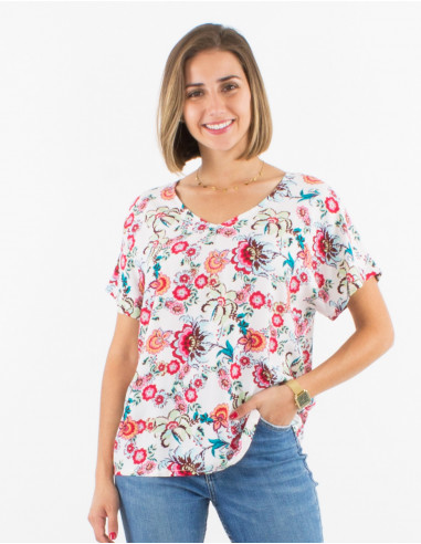 Viscose blouse with short sleeves and bohemian print