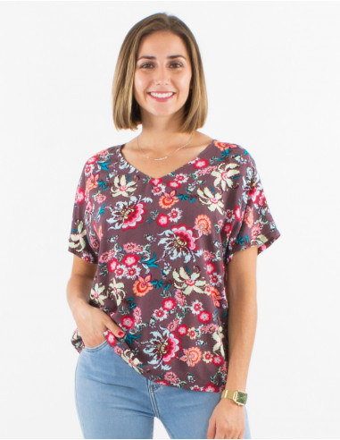 Viscose blouse with short sleeves and bohemian print