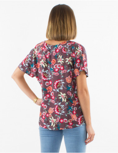 Viscose blouse with short sleeves and bohemian print