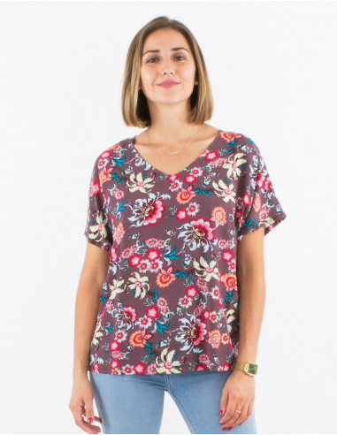 Viscose blouse with short sleeves and bohemian print