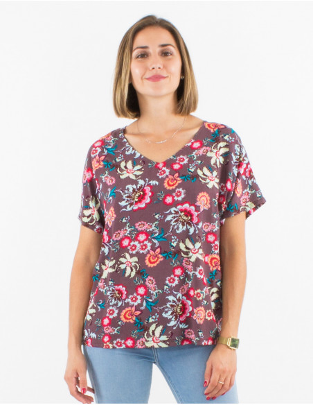 Viscose blouse with short sleeves and bohemian print