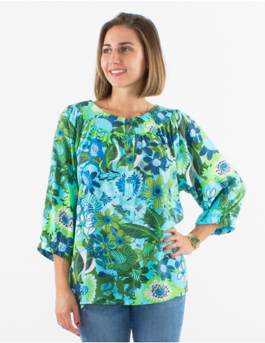 Viscose blouse with 3/4 sleeves and sixties print