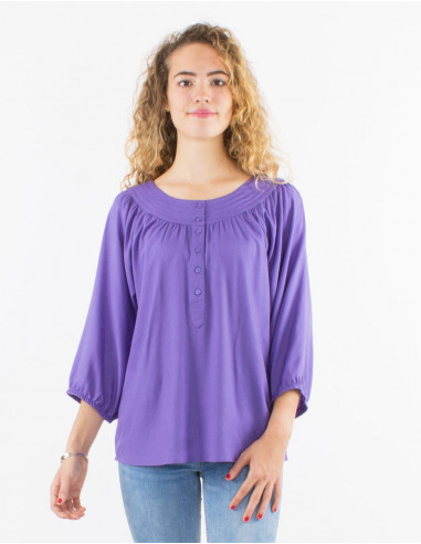 Viscose plain blouse with 3/4 sleeves