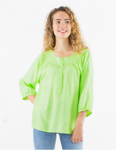 Viscose plain blouse with 3/4 sleeves
