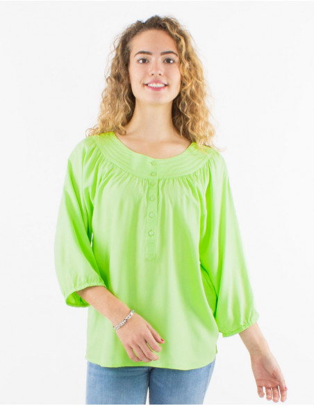 Chemisier viscose unie manches 3/4