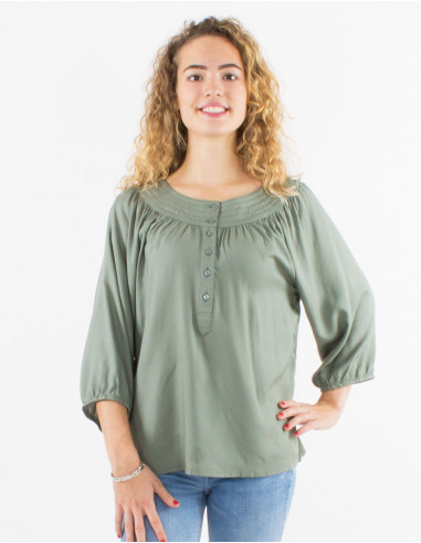 Viscose plain blouse with 3/4 sleeves