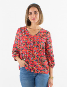Polyester buttoned blouse with 3/4 sleeves and mistery print 2