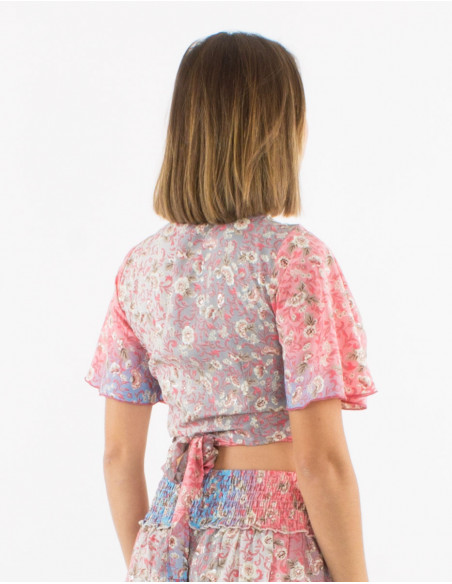 Chemisier polyester manches courtes imprimé argenté