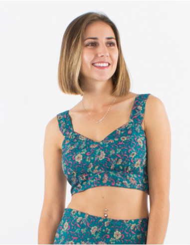 Sari short polyester top with elastic back and daisy print