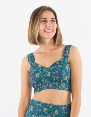 Top court polyester sari dos élastique imprimé daisy