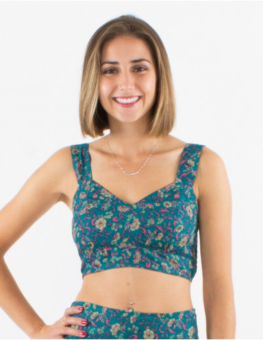 Sari short polyester top with elastic back and daisy print