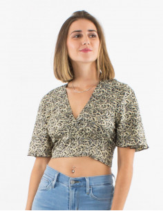 Sari short polyester top with short sleeves and silver print 2