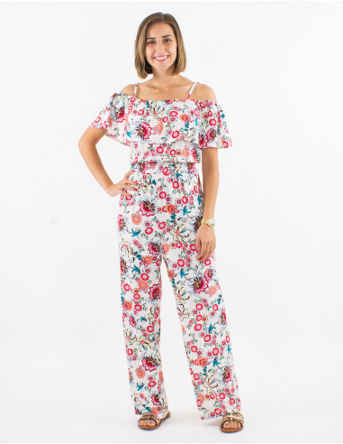 Long viscose jumpsuit with bohemian print