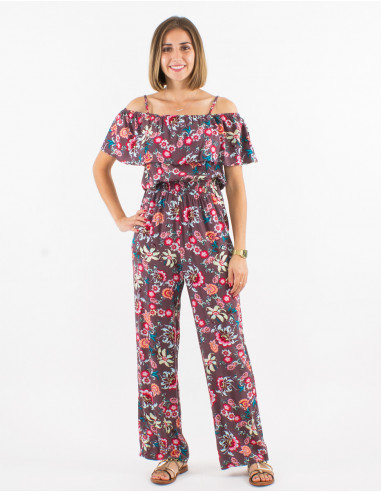 Long viscose jumpsuit with bohemian print