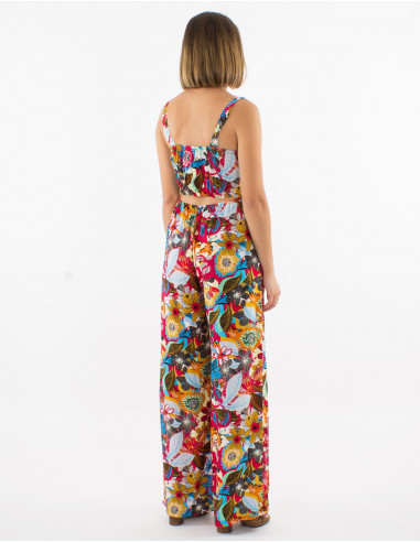 Combi longue viscose dos ouvert imprimé sixties