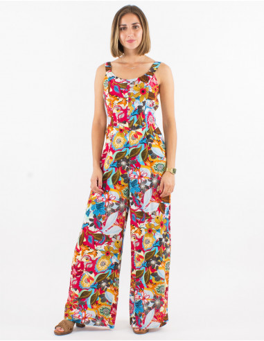 Combi longue viscose dos ouvert imprimé sixties