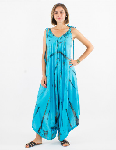 Long viscose tie and dye jumpsuit