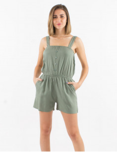 Short plain viscose jumpsuit with large straps