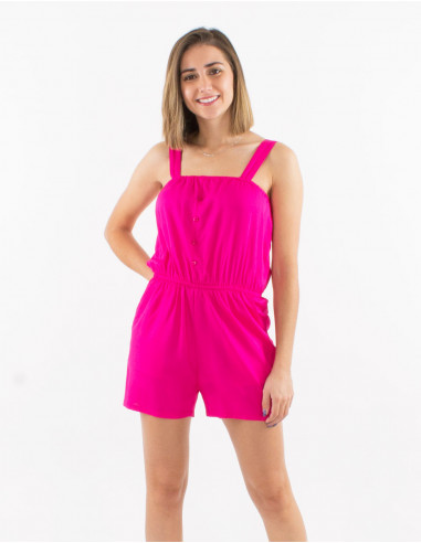 Short plain viscose jumpsuit with large straps