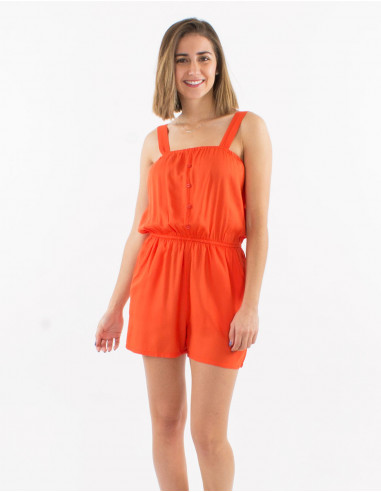 Short plain viscose jumpsuit with large straps