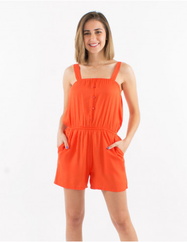 Short plain viscose jumpsuit with large straps