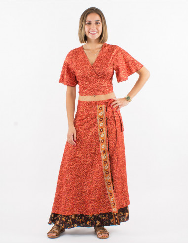 Jupe longue polyester portefeuille sari