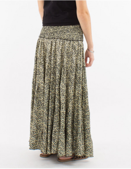 Jupe longue polyester à volants sari imprimé argenté