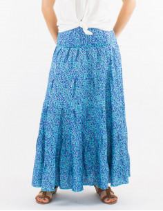 Jupe longue polyester à volants sari imprimé argenté 2