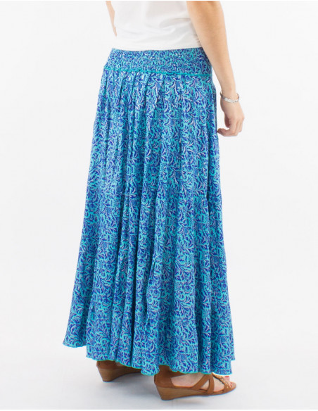 Jupe longue polyester à volants sari imprimé argenté