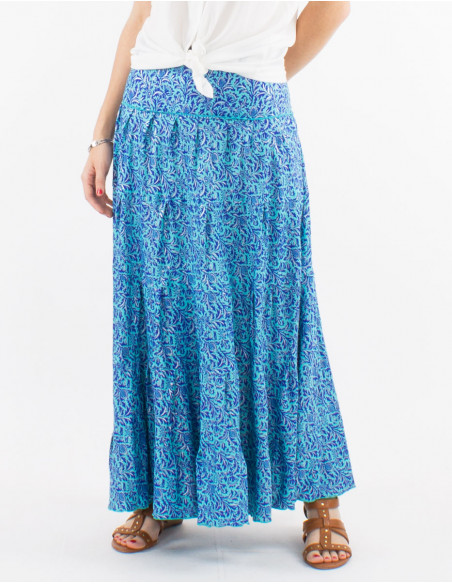 Jupe longue polyester à volants sari imprimé argenté