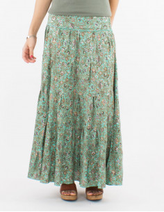 Long polyester ruffle sari skirt with silver print 2