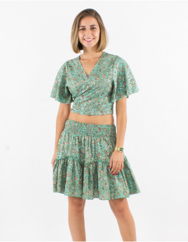 Jupe courte polyester sari imprimé argenté