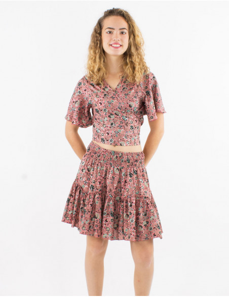 Jupe courte polyester sari imprimé argenté