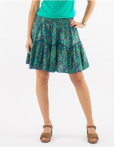 Jupe courte polyester sari imprimé doré paisley