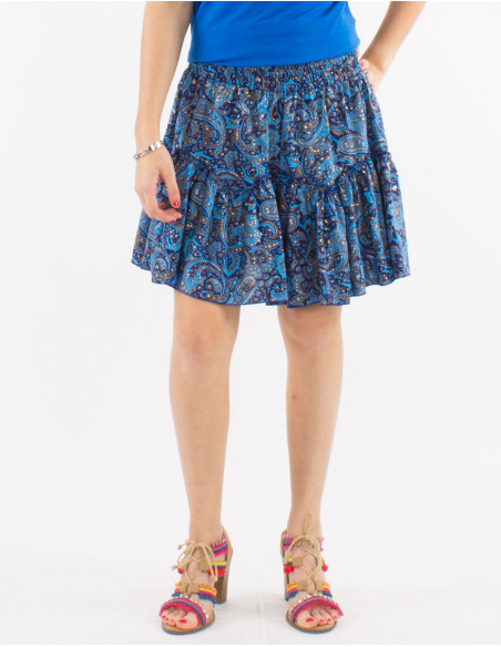 Jupe courte polyester sari imprimé doré paisley